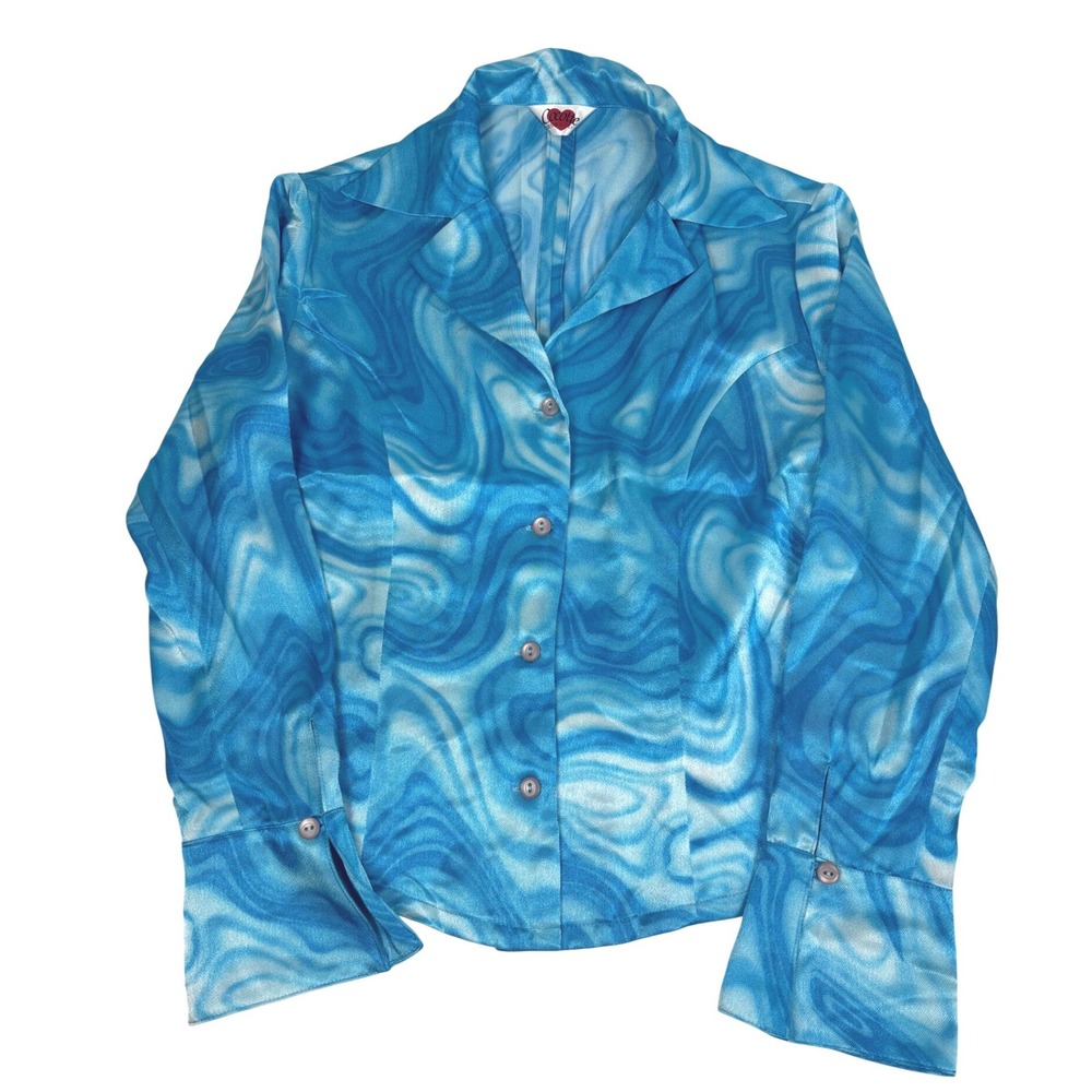 Cocotte Design by Italy Blue Y2k Swirl Print Button Up Shirt Long Sleeve Women